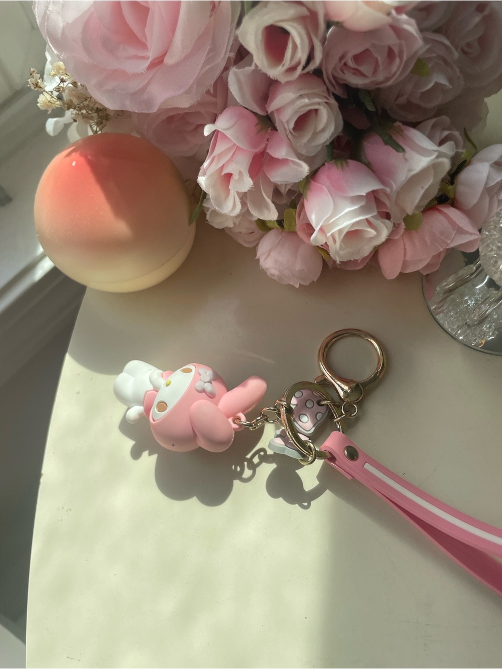 Sanrio Pink My Melody Silicone Keychain Wristlet with Gold Hardware